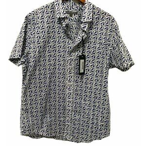 Slate & Stone Bates Button Front Classic Mens Large New Blue White Geometric NWT